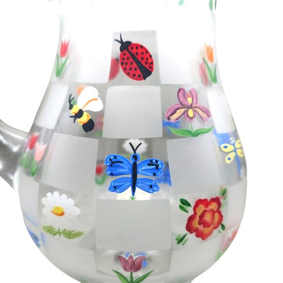 Lenox Natures Splendor Hand-Painted Glass Pitcher Floral & Insect Motifs 72 Oz - Picture 4 of 11